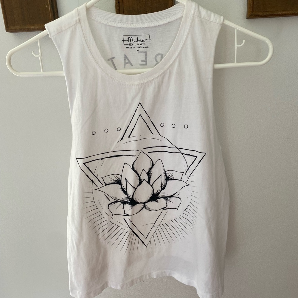 White Graphic Lotus Tank Top